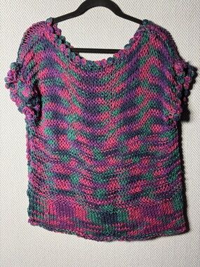 Handmade Boho Knit Sweater Top Multicolor Cropped Cottagecore Festival
